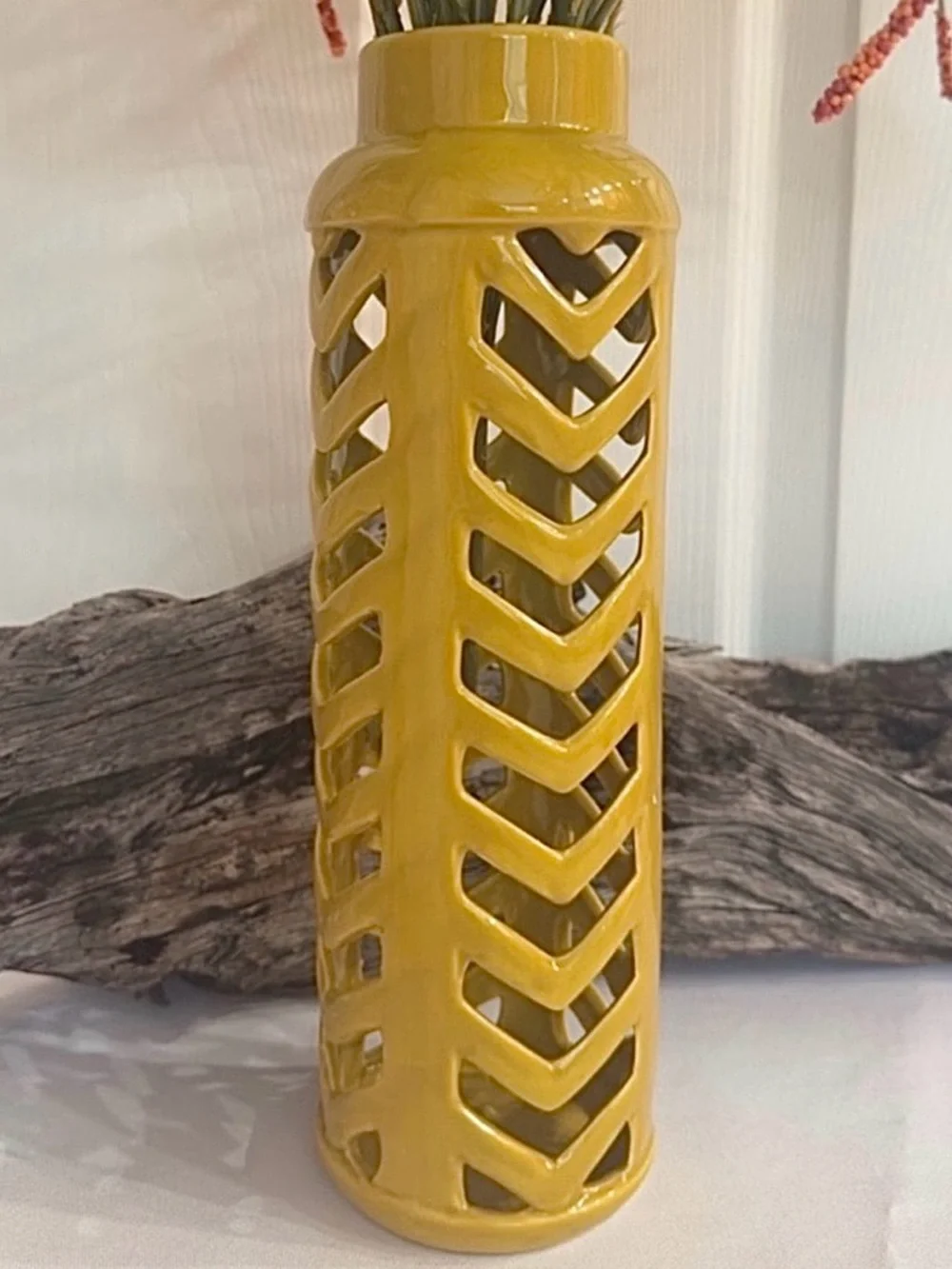 MAINSTAY ~ Mustard Yellow Ceramic Cut-Off Flower/Kitchen Utensil/Decorative Vase
